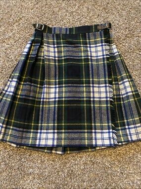 O'Neill Green, Navy & White Plaid Wrap Skirt with Buckles